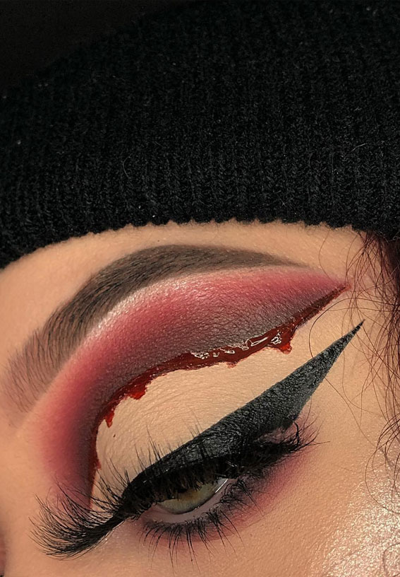 Ghoulish Glam 50+ Spooky Halloween Eye Makeup Ideas : Blood Drip Cut Crease