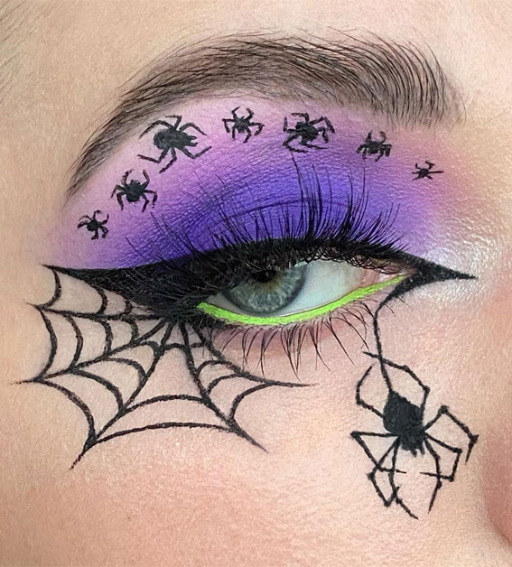 Ghoulish Glam 50+ Spooky Halloween Eye Makeup Ideas : Spider Family + Cobweb Liner