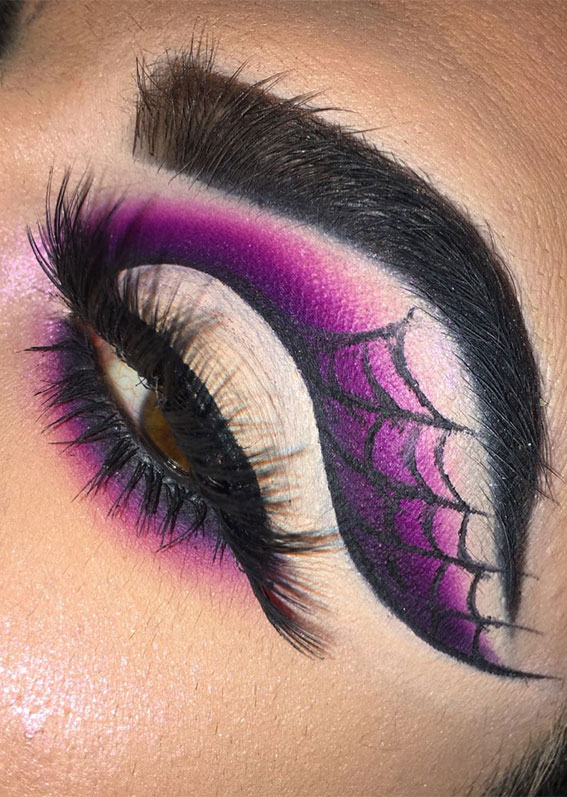 Ghoulish Glam 50+ Spooky Halloween Eye Makeup Ideas : Nude Cut Crease + Purple Spider Web