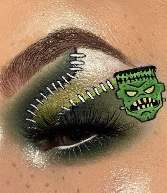 Ghoulish Glam 50+ Spooky Halloween Eye Makeup Ideas : Frankenstein Eye Makeup