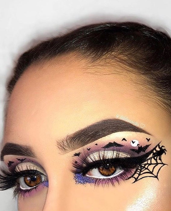 Ghoulish Glam 50+ Spooky Halloween Eye Makeup Ideas : Bat, Haunted Night + Spider Web