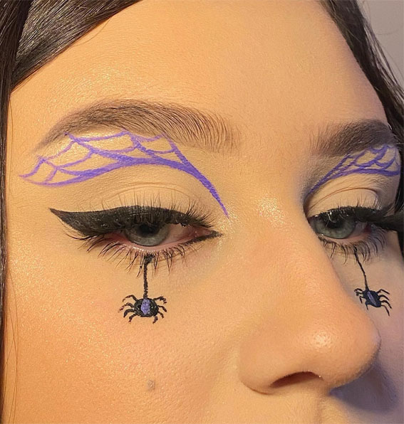 Ghoulish Glam 50+ Spooky Halloween Eye Makeup Ideas : Spider Web + Hanging Spider