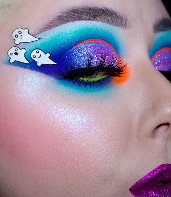 Ghoulish Glam 50+ Spooky Halloween Eye Makeup Ideas : Ghostie + Vibrancy Eyeshadow