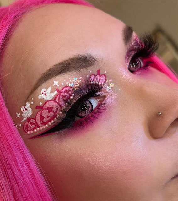 Ghoulish Glam 50+ Spooky Halloween Eye Makeup Ideas : Pink Pumpkin Patch