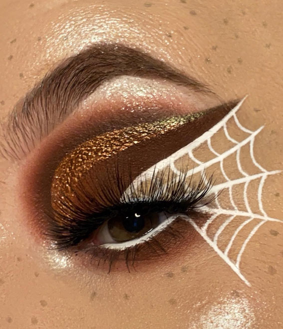 Ghoulish Glam 50+ Spooky Halloween Eye Makeup Ideas : Brown Eyeshadow + Cob Web