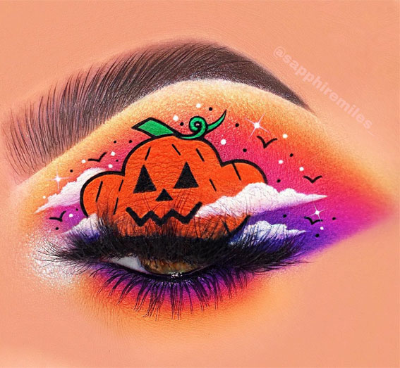 Ghoulish Glam 50+ Spooky Halloween Eye Makeup Ideas : Giant Carving Pumpkin + Sunset Eyeshadow