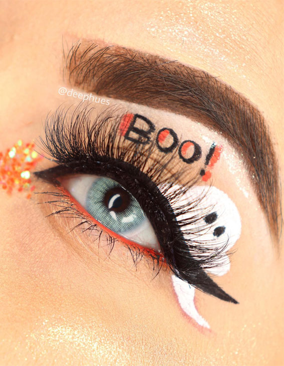 Ghoulish Glam 50+ Spooky Halloween Eye Makeup Ideas : Cute Ghostie + Boo + Liner