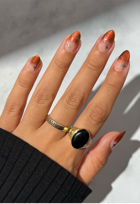 50+ Charming Fall Nail Art to Adorn Your Tips : Ombre Pumpkin Tone Tip Nails