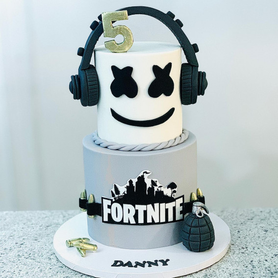 Fortnite Cake Ideas To Inspire You : Two-Tiered Grey & Marshmallow Cake