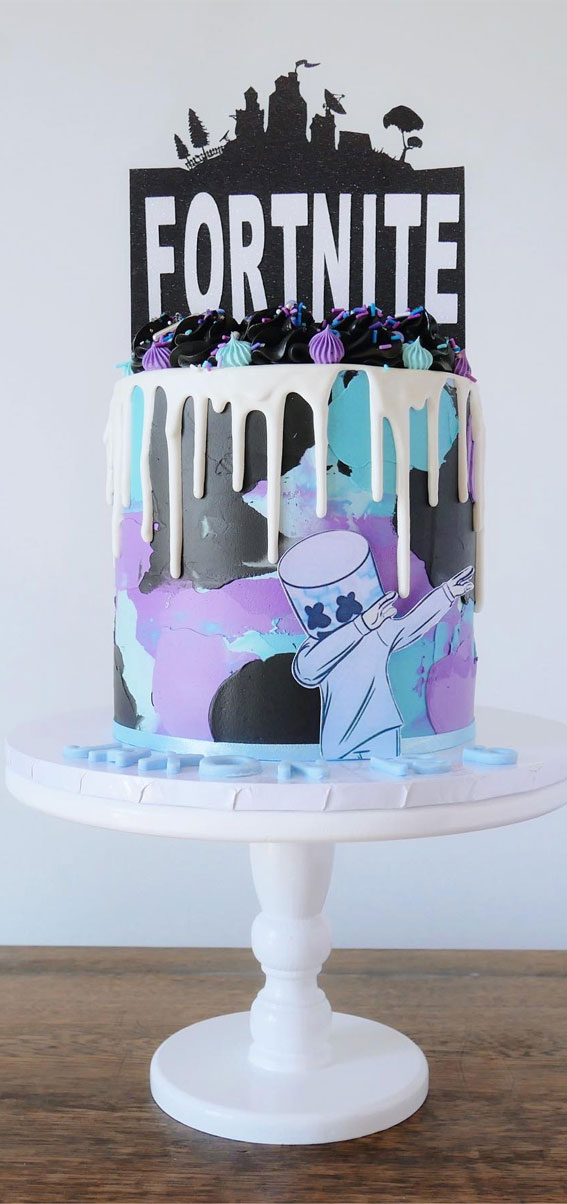 Fortnite Cake Ideas To Inspire You : Black, Blue & Purple Fortnite Cake