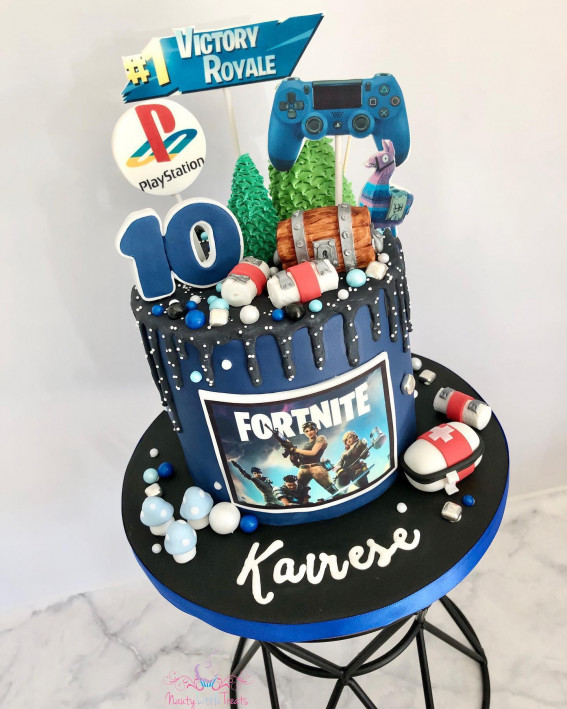 Fortnite Cake Ideas To Inspire You : Sniper & Med Kit Blue Cake for 10th Birthday
