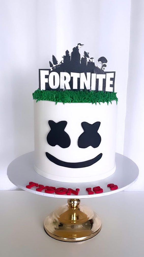 Fortnite Cake Ideas To Inspire You : Marshmallow & Fortnite Logo Cake