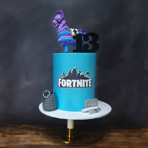 Fortnite Cake Ideas To Inspire You : Simple Blue Cake Topped with Loot Llama
