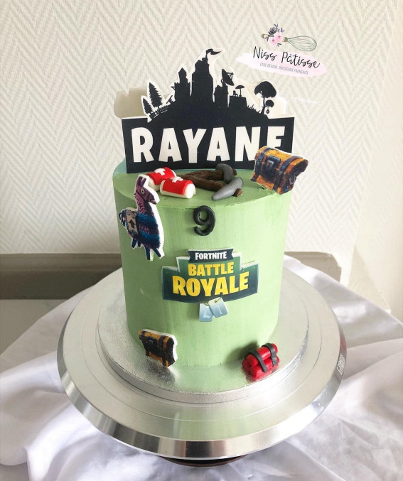 Fortnite Cake Ideas To Inspire You : Mint Green Fortnite Cake for 9th Birthday
