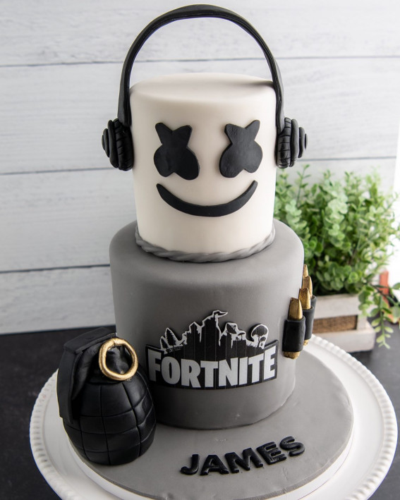Fortnite Cake Ideas To Inspire You : Marshmallow & Grey Two Tier Cake
