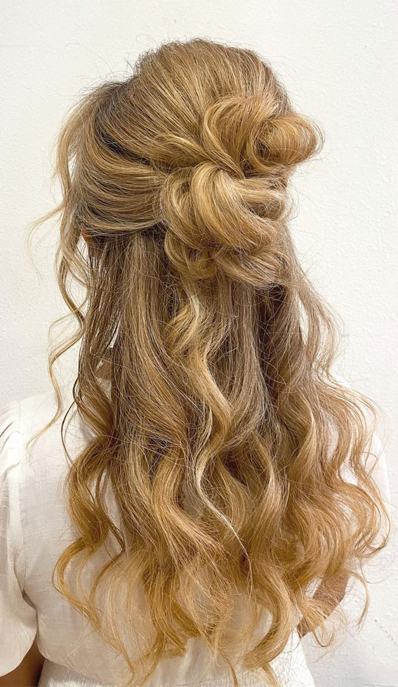 Half-Up Half-Down The Perfect Balance of Style and Comfort : Messy Double Bun Half Up