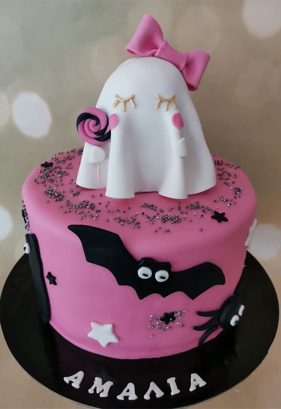 Halloween Cake Ideas for a Frighteningly Delicious Celebration : Aesthetic Ghost on Pink Cake