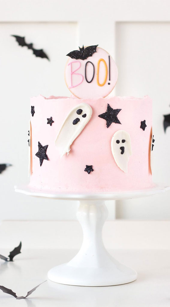 Halloween cake, Ghost cake, Halloween-Themed cake, Halloween birthday cake, Halloween cake pink, Cute Halloween cake, Halloween cake ideas