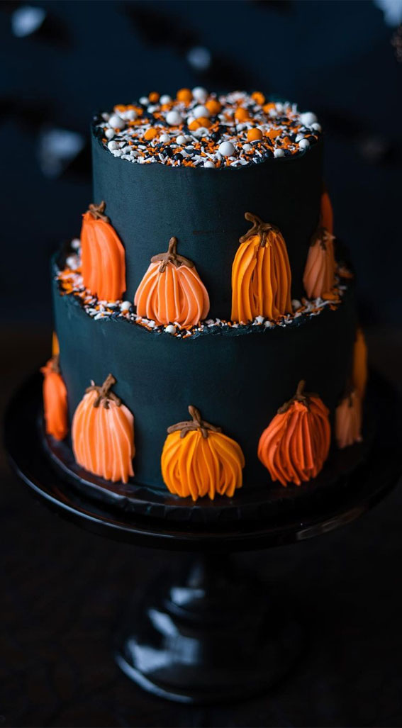 Halloween Cake Ideas for a Frighteningly Delicious Celebration : Two-Tiered Matte Black Cake