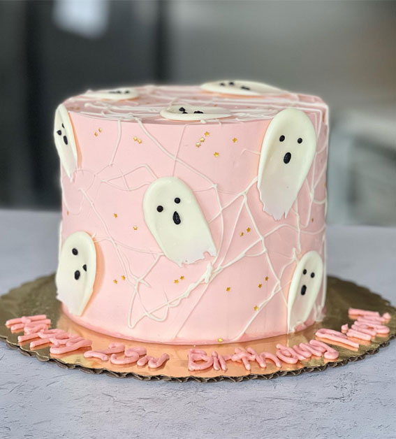 Halloween Cake Ideas for a Frighteningly Delicious Celebration : Bootiful Pink Ghostie Cake