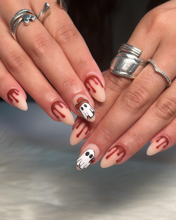40 Wickedly Halloween Nail Art Ideas : Cowboy Ghost & Blood Drip Nails