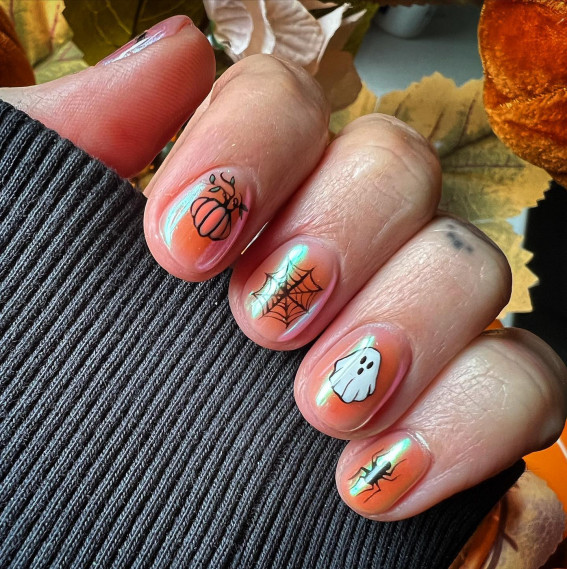40 Wickedly Halloween Nail Art Ideas : Orange Aura Halloween Nails