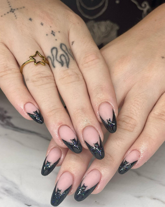 40 Wickedly Halloween Nail Art Ideas : Glam Batty French Tip Nails