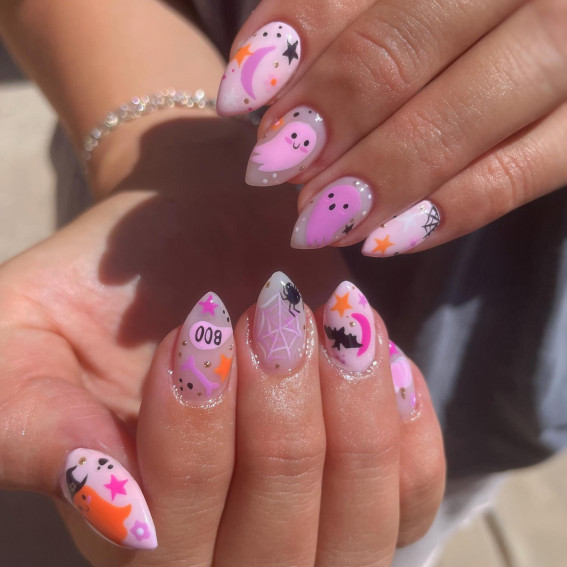 40 Wickedly Halloween Nail Art Ideas : Super Cute Pink Halloween Nails