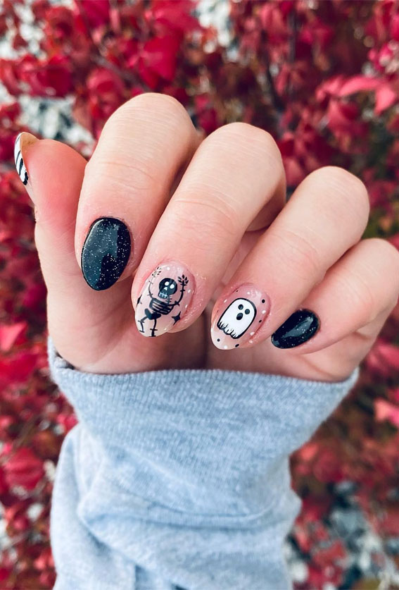Dazzling Halloween Nails that Turn Heads : Little Spooky Skeleton & Ghost Nails