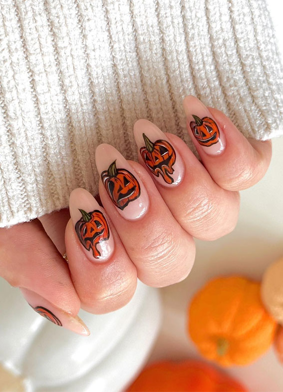 Melted Pumpkin Nails,  cute Halloween nails, Halloween nail art, Pumpkin Nails, Simple Halloween Nails