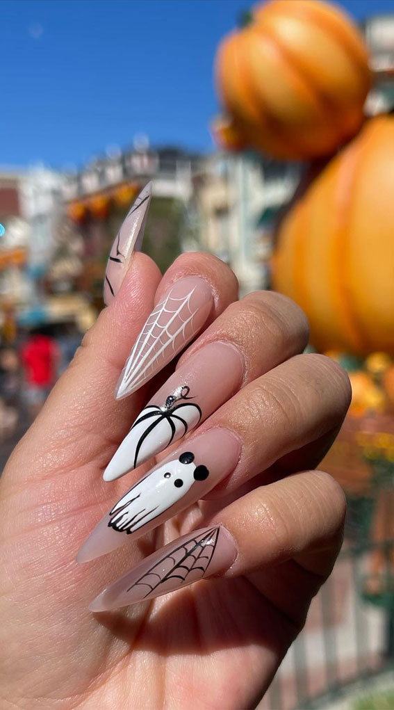 Dazzling Halloween Nails that Turn Heads : Spider Web, Mickey Ghost & Pumpkin Nails