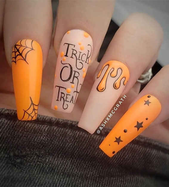 Trick or Treat Orange Spooky Nails, , Halloween Nails, Halloween Nail Art