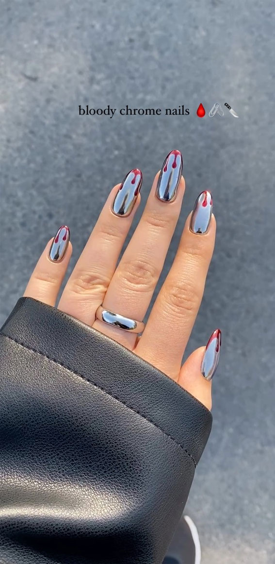 Dazzling Halloween Nails that Turn Heads : Bloody Tip Chrome Nails