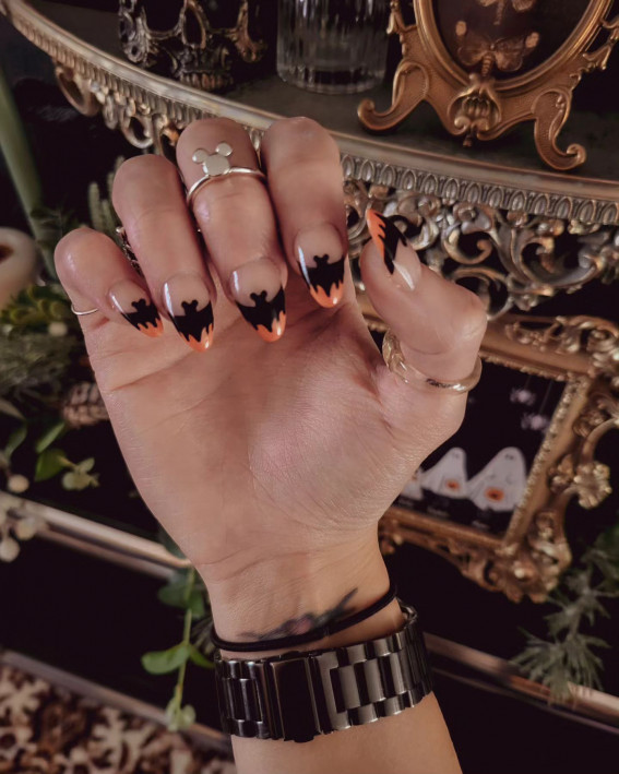 40 Wickedly Halloween Nail Art Ideas : Bat French Tip Nails