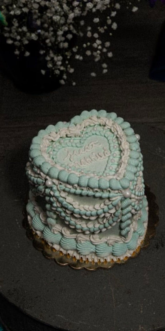 Charming Just Married Cake Ideas with Buttercream Frosting : Serendipity Dusty Blue Heart Cake