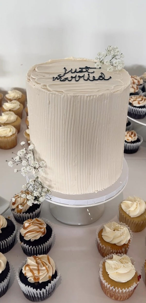 Charming Just Married Cake Ideas with Buttercream Frosting : Minimalist & Sleek Cake