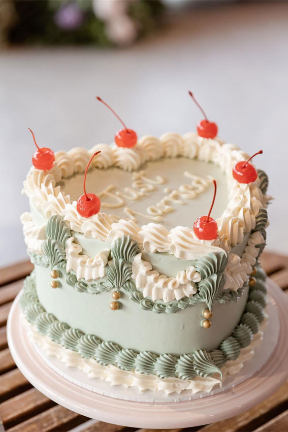 Charming Just Married Cake Ideas with Buttercream Frosting : Mint and White Cake