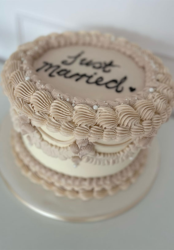 Charming Just Married Cake Ideas with Buttercream Frosting :10 inch Biscoff Wedding Cake
