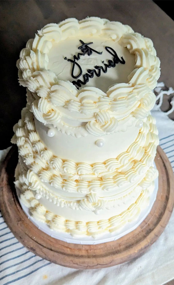 Charming Just Married Cake Ideas with Buttercream Frosting : Classic Elegance Two Tiers