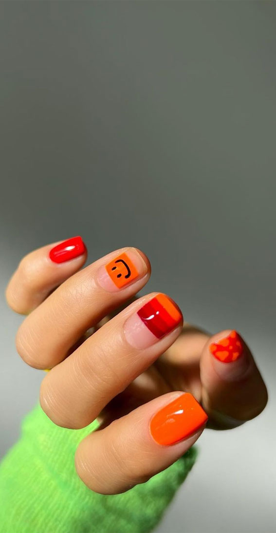Minimalist Nail Art Ideas That Aren’t Boring : Orange and Red Nails