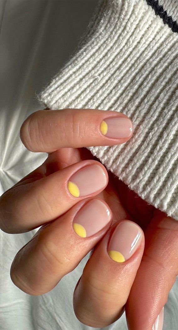 Minimalist Nail Art Ideas That Aren’t Boring : Yellow Half Moon Nails