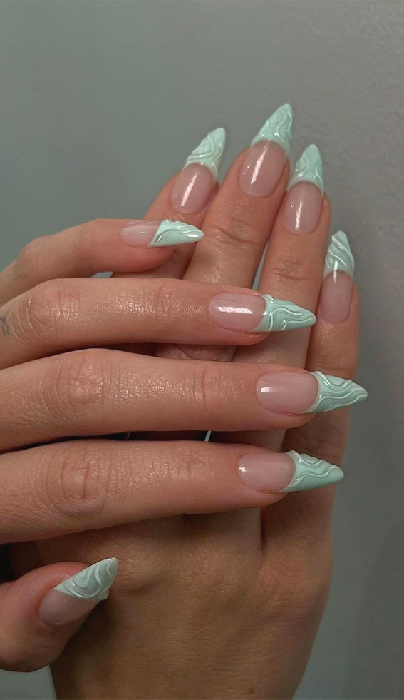 Minimalist Nail Art Ideas That Aren’t Boring : Texturized minty fresh French tips