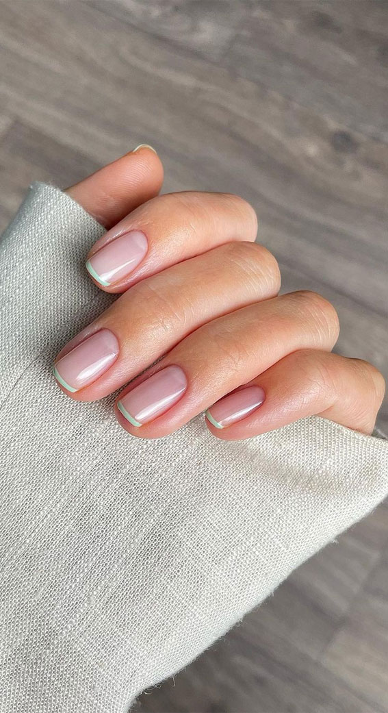 Minimalist Nail Art Ideas That Aren’t Boring : Soft Green Micro French Tips