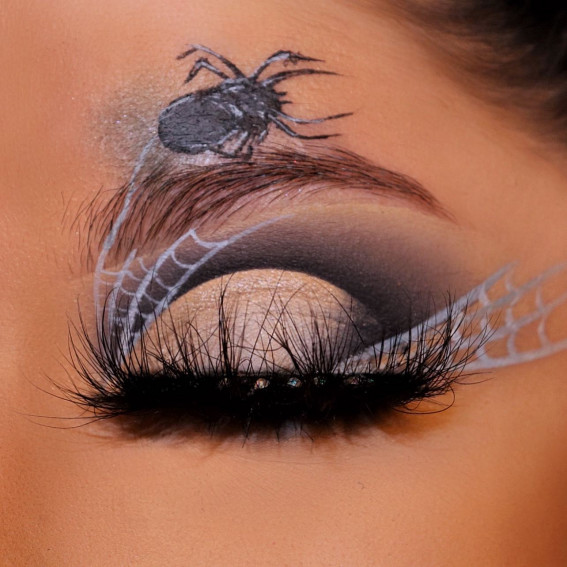 40+ Spooky Halloween Makeup Transformation Ideas : Spider + Spider Web Eye Makeup