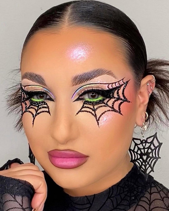 40+ Spooky Halloween Makeup Transformation Ideas : Pastel Spider Web