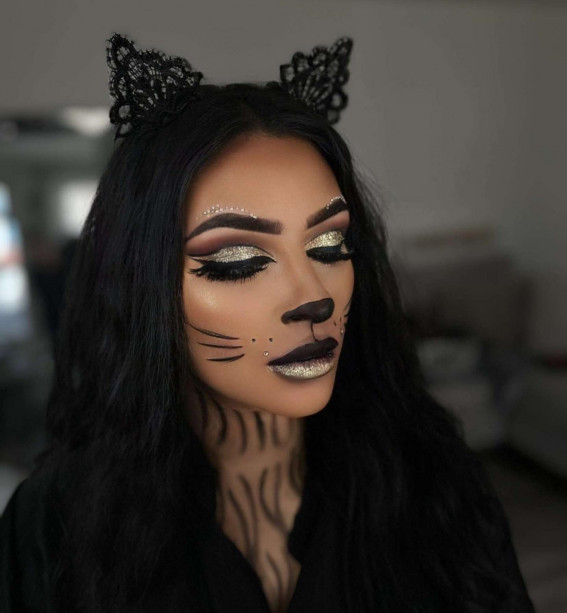 40+ Spooky Halloween Makeup Transformation Ideas : Black Cat