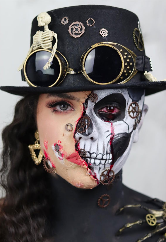 40+ Spooky Halloween Makeup Transformation Ideas : Skull & Edward Scissor Inspired Makeup