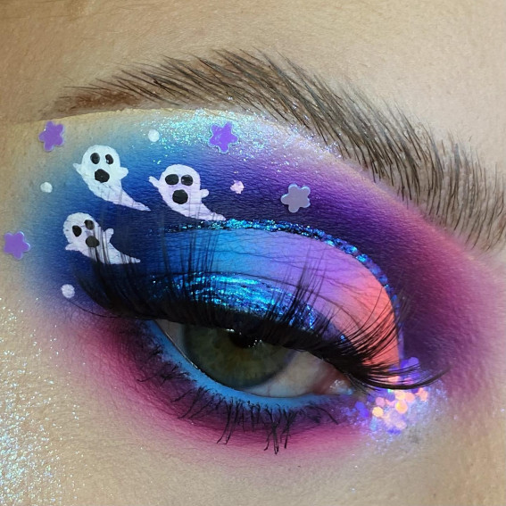 40+ Spooky Halloween Makeup Transformation Ideas : Space Ghosts Eye Makeup Look