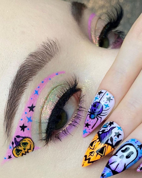 40+ Spooky Halloween Makeup Transformation Ideas : Jack-O-Lantern Eye Make Up