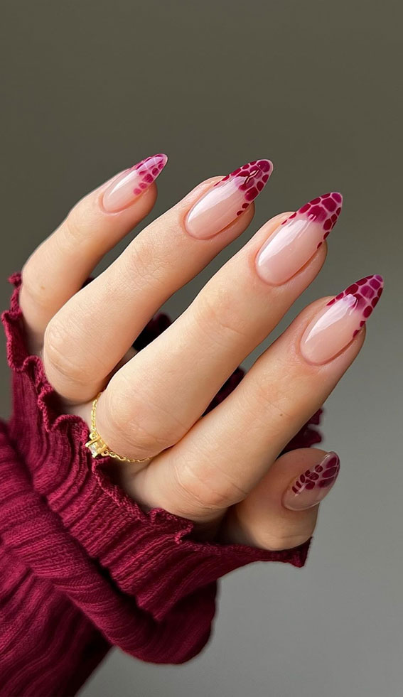 40 Gratitude-Inspiring Thanksgiving Nail Art Ideas : Pink Snakeskin Tip Nails